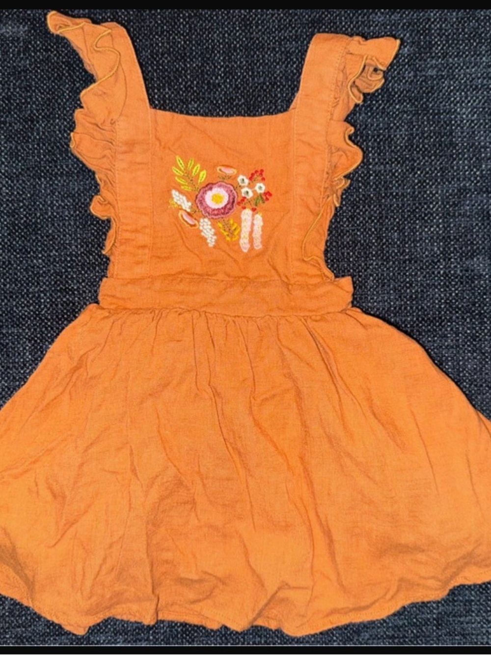 cheeky plum rust orange/tan Embroidered Ruffle Strap Dress